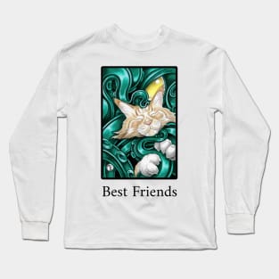 Ginger Cat and Cthulhu Friend - Best Friends - Black Outlined Version Long Sleeve T-Shirt